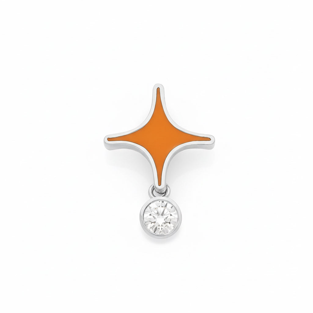pendentif EO - or gris 18K - email orange - diamant de laboratoire - Exquisite Lab Diamonds