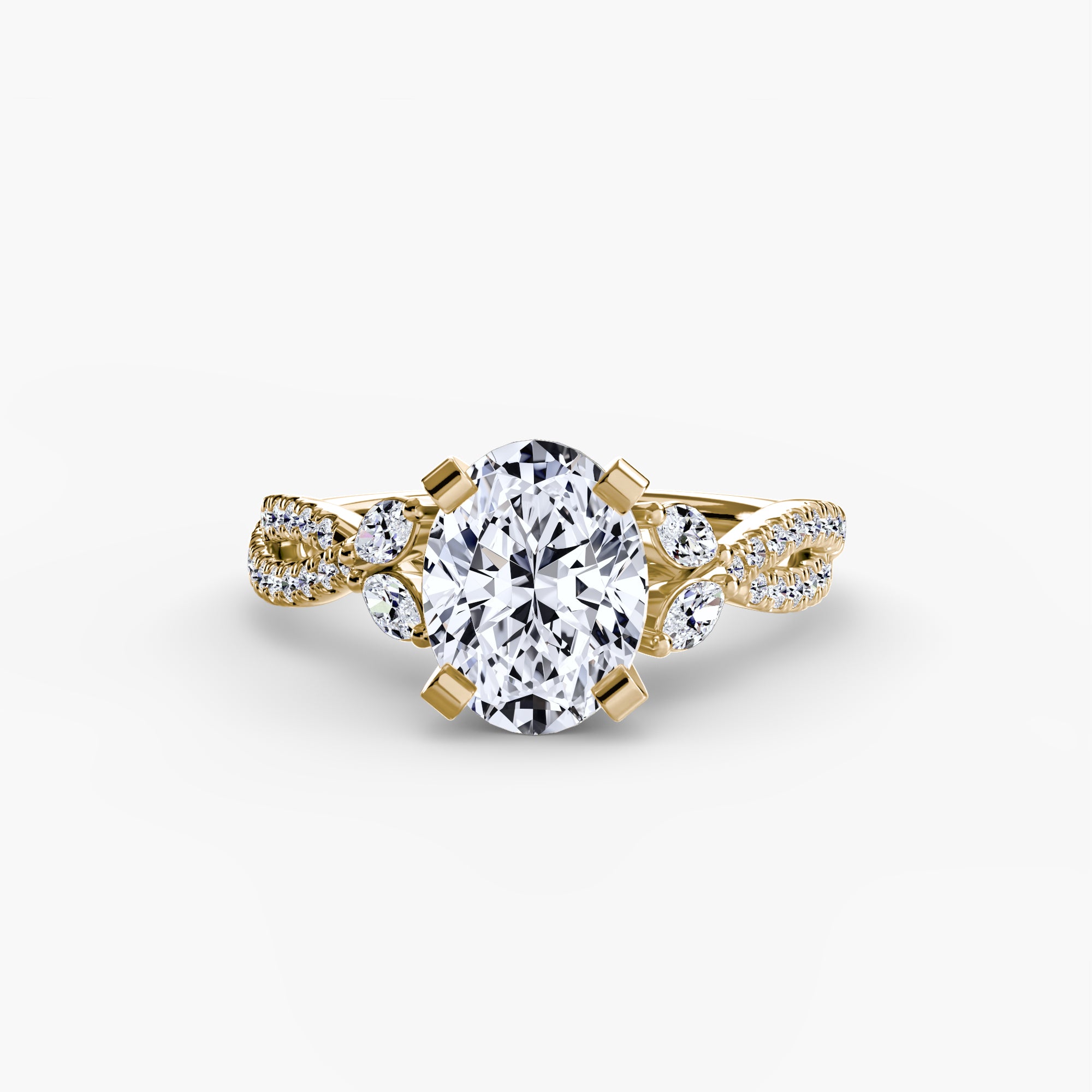 Bague solitaire Vesper serti sur un anneau ondulé en or jaune. Diamant de laboratoire rond. Exquisite Lab Diamonds