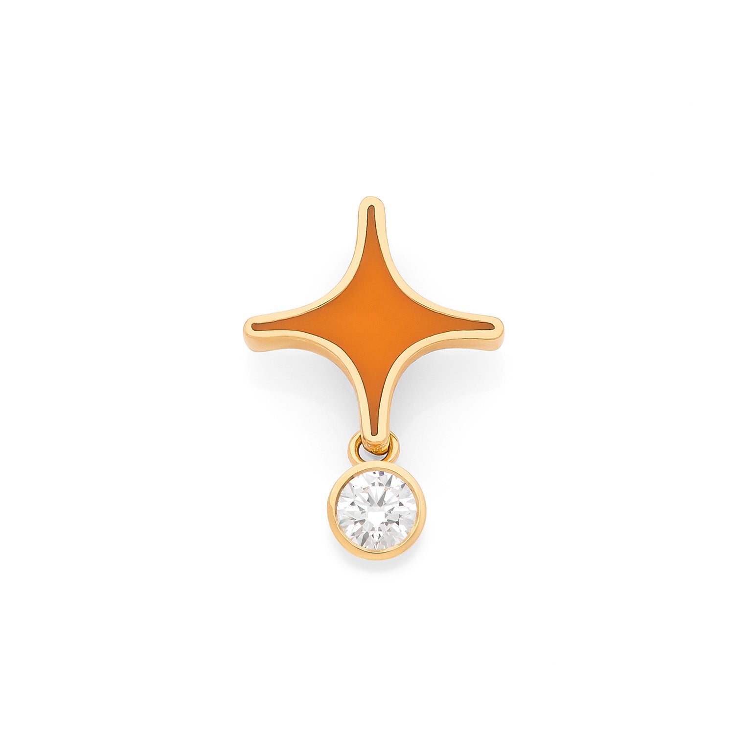 pendentif EO - or 18K - email orange - diamant de laboratoire - Exquisite Lab Diamonds