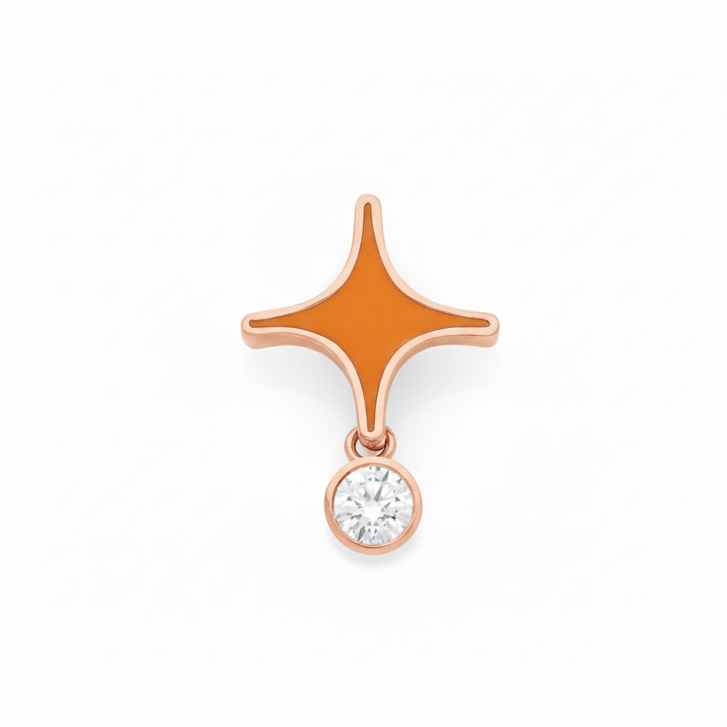 pendentif EO - or rouge - email orange - diamant de laboratoire - Exquisite Lab Diamonds