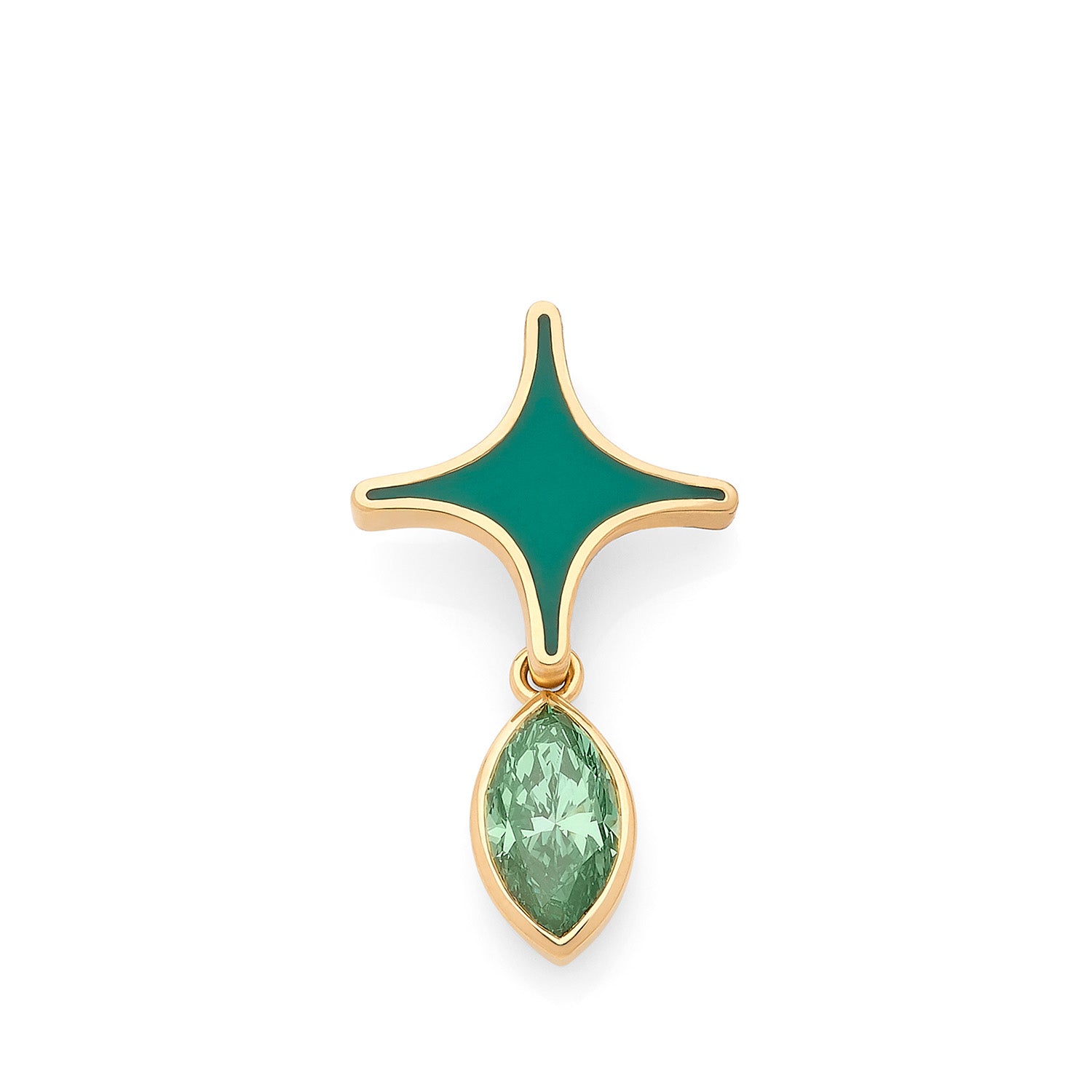 Pendentif en or jaune 18K serti d’un diamant de laboratoire vert taille marquise. Maison française Exquisite Lab Diamonds