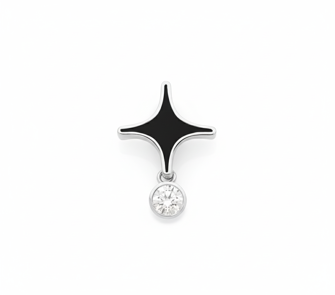 Pendentif NIX - or gris - email noir- diamant de laboratoire - Exquisite Lab Diamonds