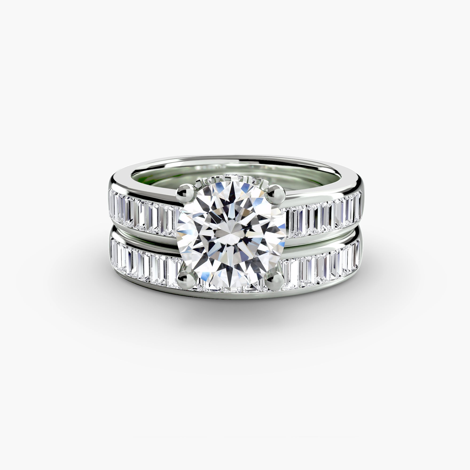 Bague personnalisable Zéphyr en diamants de laboratoire rond et baguettes par la Maison française Exquisite Lab Diamonds