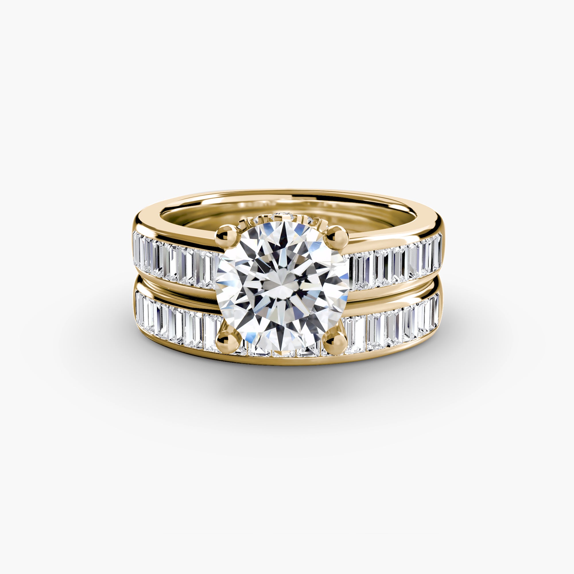 Bague personnalisable Zéphyr en or jaune & diamants de laboratoire rond et baguettes par la Maison française Exquisite Lab Diamonds