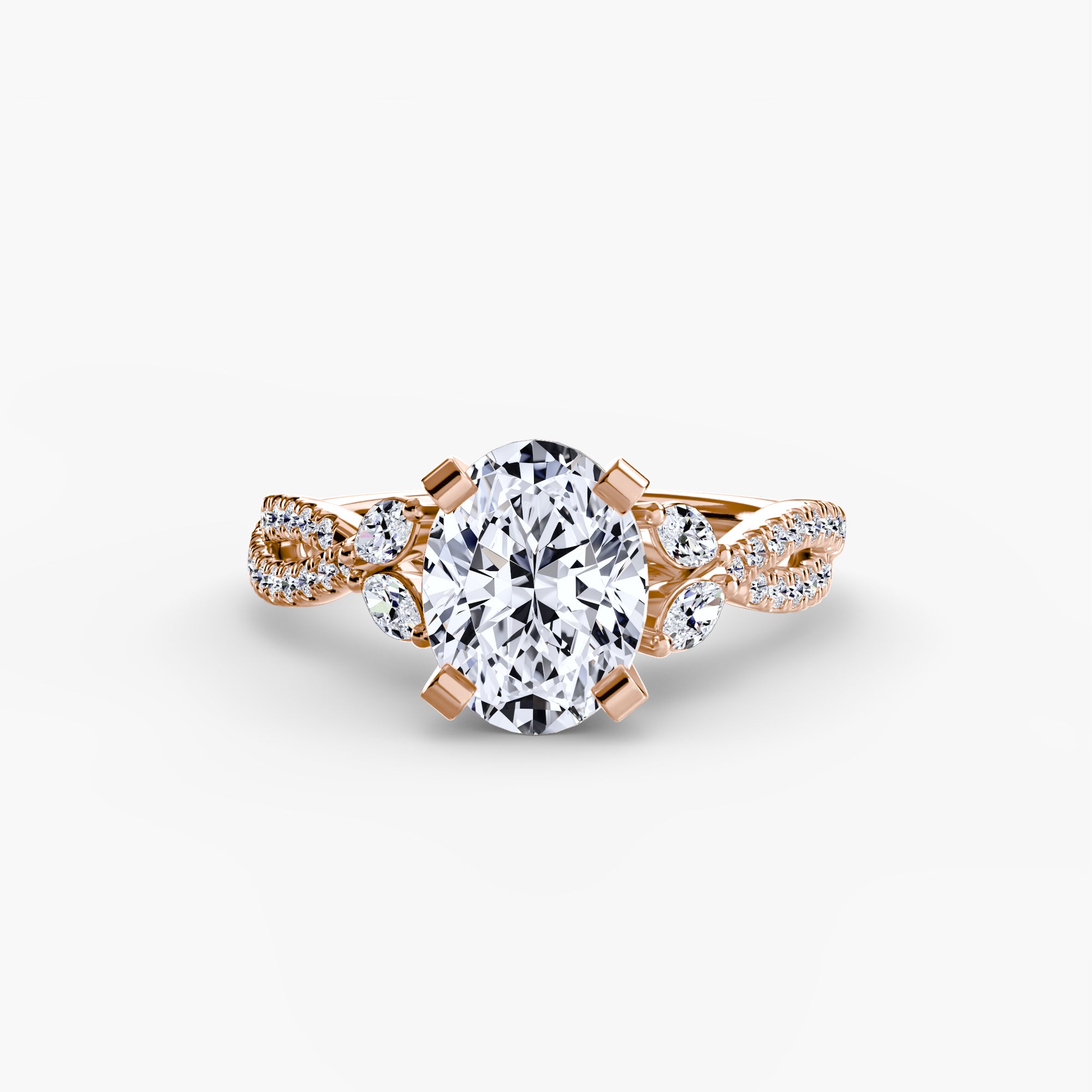 Bague solitaire serti sur un anneau ondulé. Diamant de laboratoire rond et or rose. Exquisite Lab Diamonds